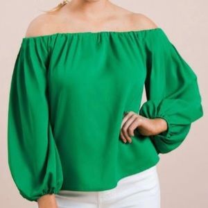 Kelly green off-the-shoulder blouse